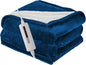 Electric Heated Blanket Twin Size 62"×84", 5 Heat Settings- 10H Auto Shut Off Flannel Material&Sheepskin Fabric, Machine Washable, Dark Blue&White