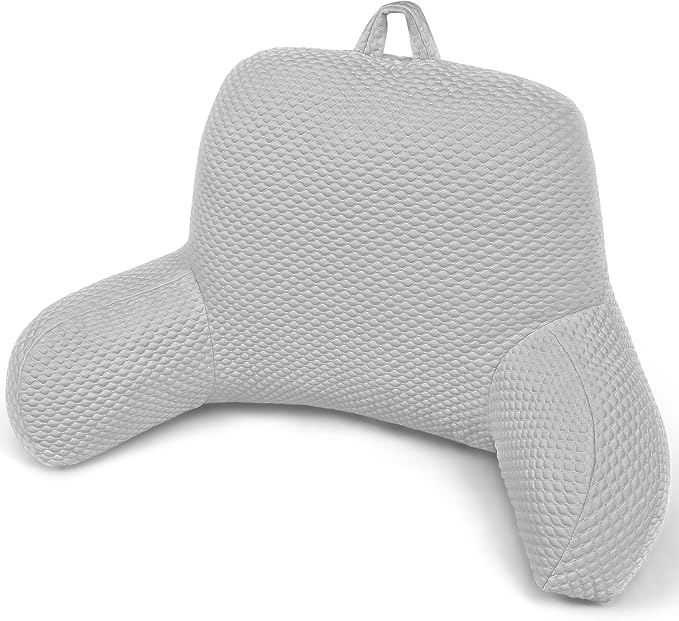 Reading Pillow, Silk Back Support Pillow for Bed Sitting Up, Large Bed Rest Pillow with Arms for Adults,Back Support Pillow for Couch and Chair, Grey