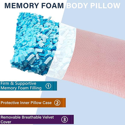 Body Pillow, Memory Foam Body Pillows for Adults Sleeping, Long Pillow for Bed, Big Large Firm Full Body Pillow for Side Sleeper, 20x54 Inch, Light Pink