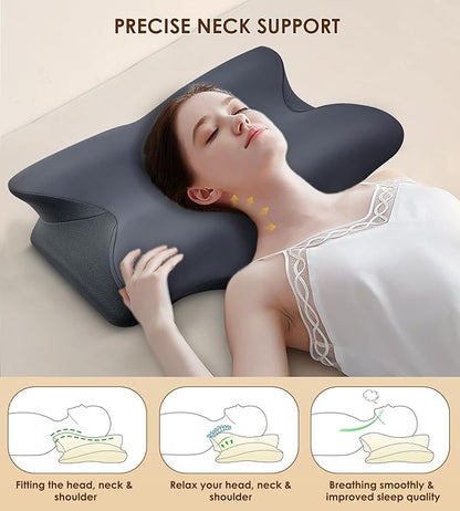 Cervical Pillow for Neck and Shoulder, Ergonomic Contour Memory Foam Pillows for Sleeping, Cooling Neck Support Pillow for Back Stomach Side Sleeper Dark Grey