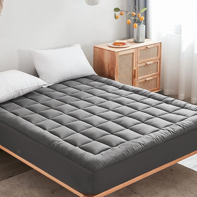 Mattress Pad Cover with Stretches to 18” Deep Pocket Fits Up to 8”-21” Cooling Bed Topper,Soft and Breathable Mattress Protector Cover (Gray, Queen)