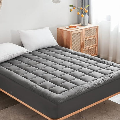 Mattress Pad Cover with Stretches to 18” Deep Pocket Fits Up to 8”-21” Cooling Bed Topper,Soft and Breathable Mattress Protector Cover (Gray, Queen)
