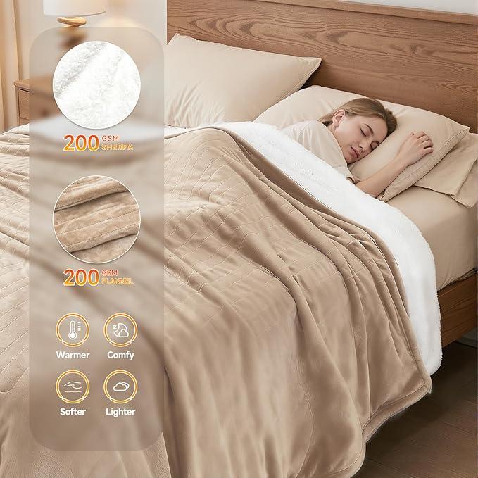 Heated Blanket Electric Blanket Queen Size 84"x90" Fast Heating Electric Blanket with Dual Control 10 Heat Levels & 10 Hours Auto-Off Overheat Protection Cozy Soft Flannel Heated Throw Blanket