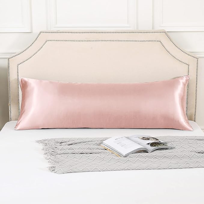 HUXMEYSON Body Pillow with Satin Pillowcase, Body Pillow for Adults, Removable Cover, Pink (20"x54")