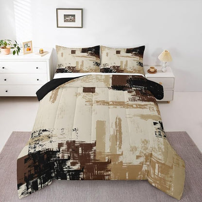 Feelyou Abstract Bedding Set Kids Modern Abstract Art Comforter Set Brown Grey Black Comforter for Boys Room Decor Lightweight Duvet Set King Size with 2 Pillow Case