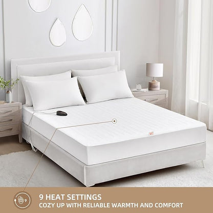 Bwarm Electric Heated Mattress Pad Full Size, 54" x 75", Bed Warmer, 9 Heat Settings, 1-12 Hours Auto Off, Deep Pocket, Fast Heating, Machine Washable, Soft and Cozy