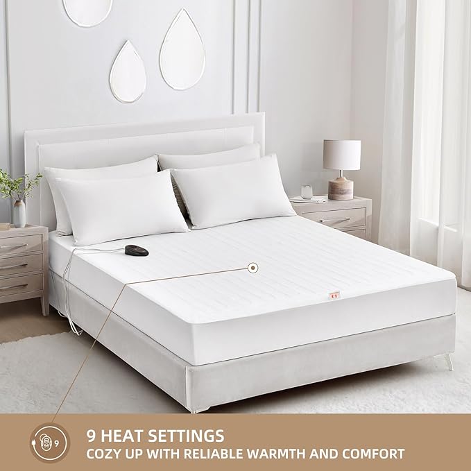 Bwarm Electric Heated Mattress Pad Twin Size, 39" x 75", Bed Warmer, 9 Heat Settings, 1-12 Hours Auto Off, Deep Pocket, Fast Heating, Machine Washable, Soft and Cozy