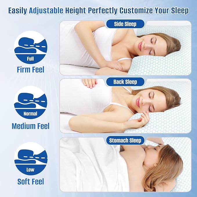 Shredded Memory Foam Pillow for Sleeping, Cooling Bed Pillows Set of 2, Adjustable Pillows for Side, Back, Stomach Sleepers with Washable Pillowcase (King Size, Blue)