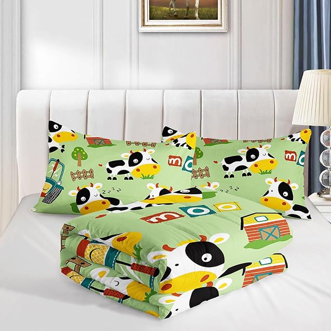 Cute Cow Comforter Set Farm Aninmal Printed Bedding Set with 1 Comforter and 2 Pillowcases for Boys and Girls Bedroom All Season(Cow Full)