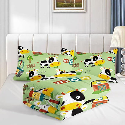 Cute Cow Comforter Set Farm Aninmal Printed Bedding Set with 1 Comforter and 2 Pillowcases for Boys and Girls Bedroom All Season(Cow Full)