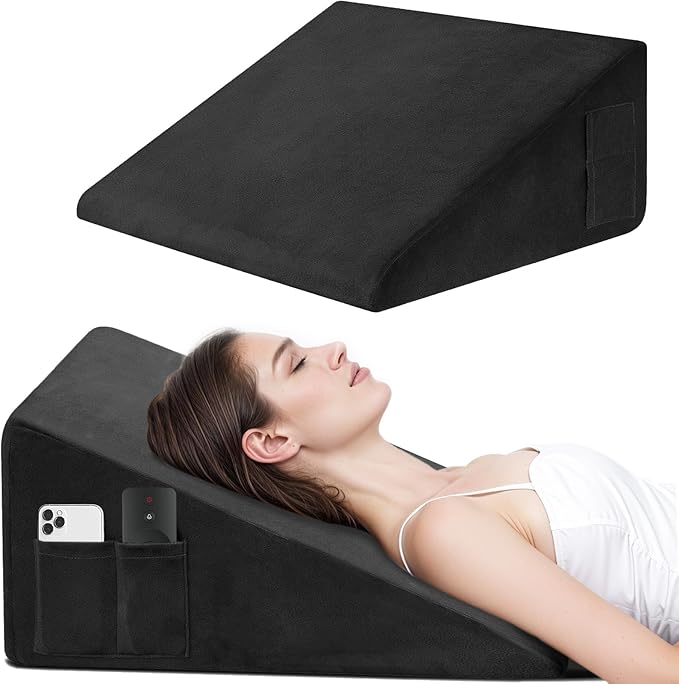 Wedge Pillow, 7.5 Inch Bed Wedge Pillow for Headboard, Pillow Wedge for Acid Reflux Relief, After Surgery, Sleeping，Back Pain Relief, Memory Foam Top, Black