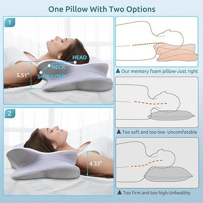 DONAMA Cervical Pillow for Neck and Shoulder,Contour Memory Foam Pillow,Ergonomic Neck Support Pillow for Side Back Stomach Sleepers with Pillowcase-King Size