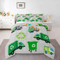 Feelyou Green Garbage Truck Toddler Size Bedding Set Cartoon Trash Truck Comforter Set for Kids Boys Girls Teens Green Vehicle Car Comforter Garbage Truck Toy Duvet Set with 1 Pillow Case