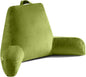 Reading Pillow for Sitting in Bed Adult, X-Large Reading Pillow with Shredded Memory Foam, Back Pillow for Sitting Up with Extend Arms, Pockets, Bed Pillow with Washable Cover, FluorescentGreen