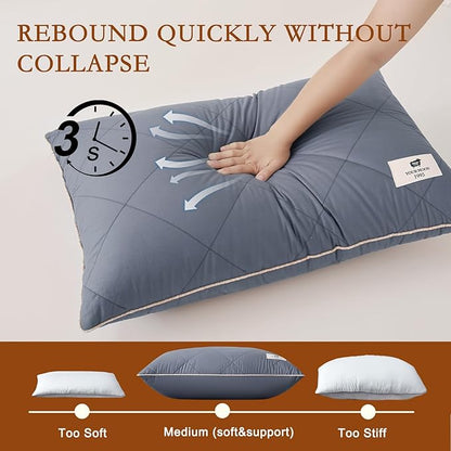 YOUR MOON Organic Wool Pillow Standard Size Set of 2, Soft Support Bed Pillows for Sleeping, Natural Wool & Down Alternative Filling, Luxury Hotel Quality Pillows,100% Cotton Cover (Gray)