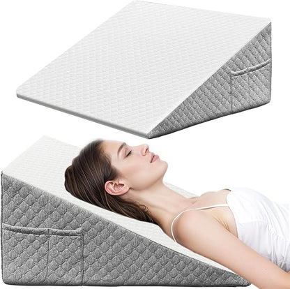 Wedge Pillow, 12 Inch Bed Wedge Pillow for Headboard, Pillow Wedge for Acid Reflux Relief, After Surgery, Sleeping，Back Pain Relief, Memory Foam Top, LightGrey