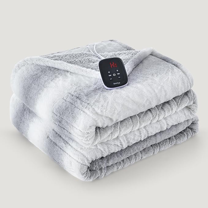 Bearhug Electric Blanket Full Size 77" x 84", 10 Heat Settings Heated Blanket, 1-12 Hour Auto Shut-Off, Faux Fur & Sherpa Dual-Sided Heating Blanket, Machine Washable, Gift-Ready Elegant Packaging