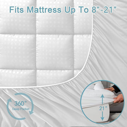 HYLEORY Full Mattress Pad Quilted Fitted Mattress Protector Cooling Pillow Top Mattress Cover Breathable Fluffy Soft Mattress Topper with 8-21" Deep Pocket