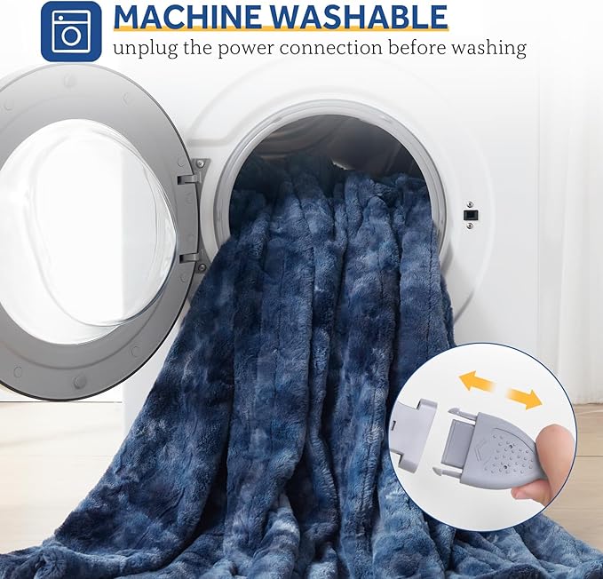 Sealy Electric Blanket Heated Throw, Faux Fur Heating Blanket with 6 Heat Settings & 2-10 Hours Auto Shut Off, Fast Heating & ETL Certification, 50x60 Inch, Navy Blue
