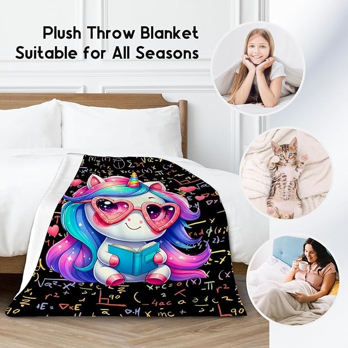 Unicorn Blankets - Kids Blanket Gifts for Teen Girls - 60x80 Inch Cozy Soft Flannel Reading Throw for Couch, Bedroom Office