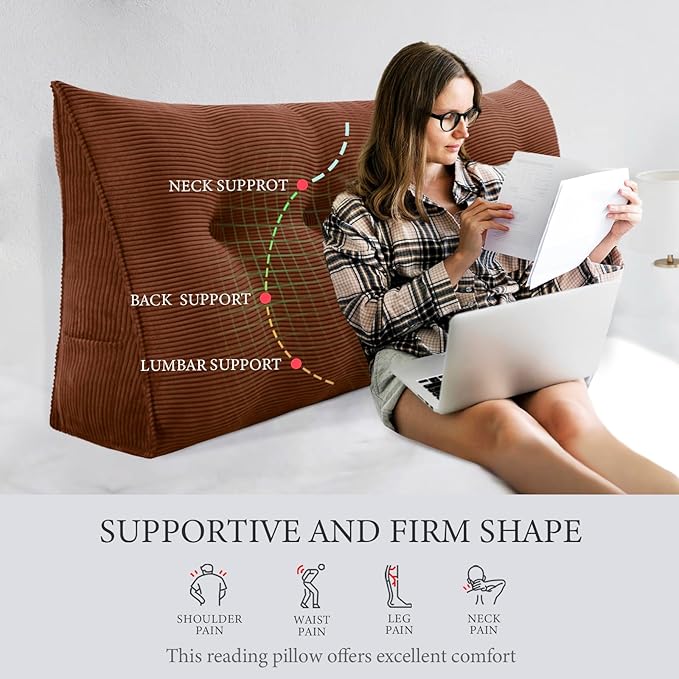 13 lbs Thickened Wedge Pillow Headboard Body Positioner Triangular Reading Pillow Bed Bolster Pillow for Sitting in Bedwith Removable Cover Backrest Coffee California King