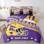Erosebridal Football Bedding Rugby Seasonal Color Comforter Set Queen, Cartoon 3D Helmet Sports City Illustration Comforter + Flat Sheet + Fitted Sheet + 2 Pillowcases + 2 Throw Pillow Covers