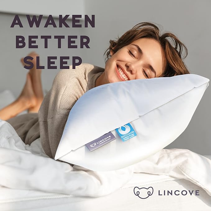 Lincove Cloud Natural Canadian Down Pillow, White Luxury Sleeping Pillow - 625 Fill Power, 500 Thread Count Cotton Shell, Made in Canada, Queen - Medium, 2 Pack