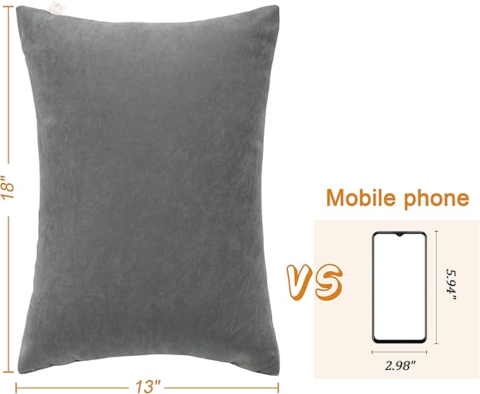 BEDSUM 2 Pack Pillows, 13"x18" Microfiber Pillow for Travel, Pets, Soft and Machine Washable Small Pillows for Neck, Wrist, and Knee Comfort, Dark Grey