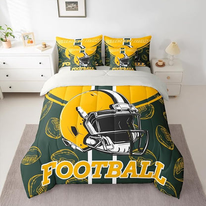 Feelyou Football King Comforter Set with Sheets for Kids Boys Girls Ball Games 7 Pieces Bedding Set Rugby Bed in a Bag City of Footballs Room Decor Rugby Sports Soft Lightweight