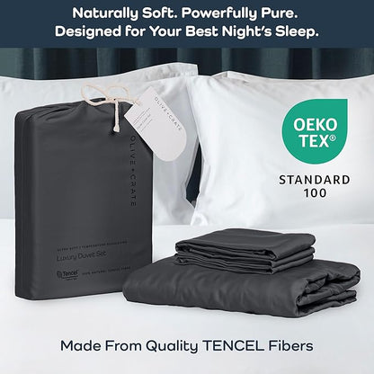 Olive + Crate Tencel Eucalyptus Cooling Duvet Cover Set - Hypoallergenic, Lyocell Tencel Duvet Cover - Soft, Temperature Regulating with Hidden Button Closure & Corner Ties - Oversized King [Charcoal]