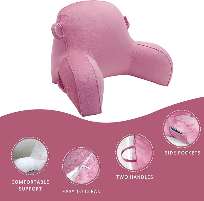 LiveGo Reading Pillow for Kids, Velvet Back Support Cushion for Sitting Up in Bed Adults, Kids Cuddle Cushion with Arms & Backrest Support Pillow for Teen Boys Girls Reading Bed Rest