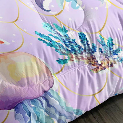 Cute Ocean Comforter Set Kids Bedding King Size,Color Jellyfish Conch Sea Star Print Comforter for Teens Boys Girls Room Decor,Kawaii Beach Bedding Set with 2 Pillowcases.