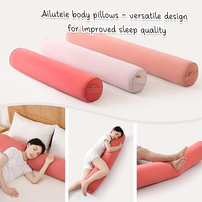 Body Pillow for Adults – Long Bolster Pillow for Bed, Round Cuddle Pillow, Full Support for Side Sleepers,47.24 x 7.87 Inches,Coral Peach