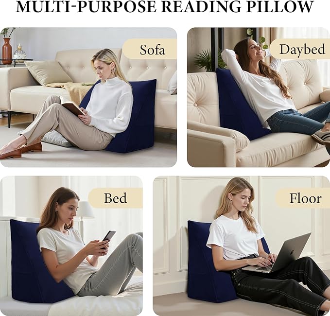 Wedge Pillow Headboard Reading Pillow Triangular Backrest Support Pillow for Sitting in Bed Positioning Support Pillow for Sofa Daybed Removable Cover