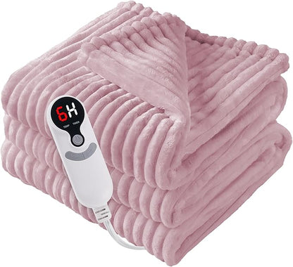 Electric Heated Blanket 62"x84" Twin Size with Cozy Flannel, 6 Heat Settings & 10 Hours Auto Off, Soft & Cozy Warming Throw for Home, Office, or Bed, Machine Washable, Pink