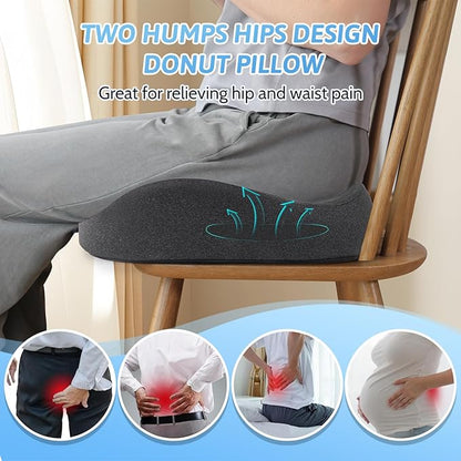 Donut Pillow, Hemorrhoid Pillow for Sitting, Donut Pillow for Tailbone Pain Relief Cushion, Two Humps Hip Comfortable Design, Doughnut Pillow, Butt Pillows for Postpartum Pregnancy, XL Size Grey
