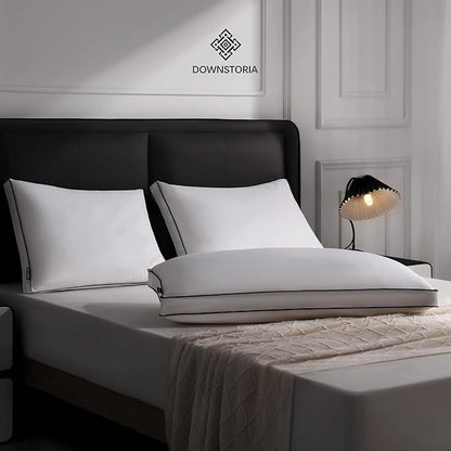 Feather Down Pillows King Size Set of 2 with Gusset, Luxury Hotel Collection Bed Pillow 2 Pack, Down Surrounded Pillows for Sleeping, Soft for Side, Back Sleepers 20x36 in.