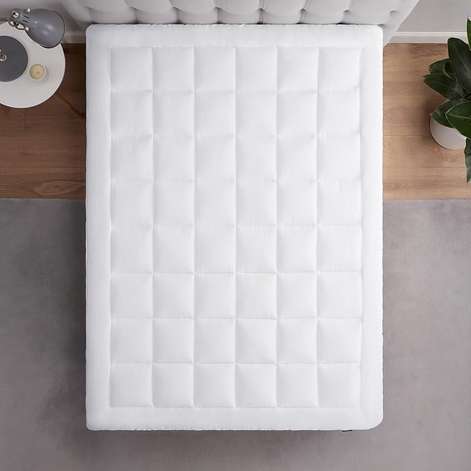Serta ComfortSure California King Mattress Cover, Fitted Pillow Top Mattress Pad, Super Soft and Breathable Quilted Cotton Protector with 18" Elastic Deep Pockets for Secure Fit, White