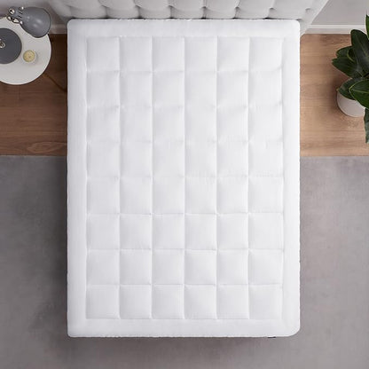 Serta ComfortSure Twin Mattress Cover, Fitted Pillow Top Mattress Pad, Super Soft and Breathable Quilted Cotton Protector with 18" Elastic Deep Pockets for Secure Fit, White