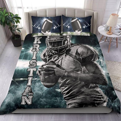 Personalized American Football Bedding Set, Kids 3 Piece Duvet Cover Set with Pillow Shams for Teens Boys, NO Comforter, Twin Size for Rugby Lovers (Football 02)
