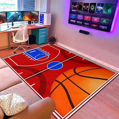 Basketball Court Rug - Basketball Rug for Boys Bedroom, Sports Decor for Boys Bedroom Kids Carpet, Sports Themed Carpets for Playroom Living Room Floor Mat or Door mat, 3x5 Feet