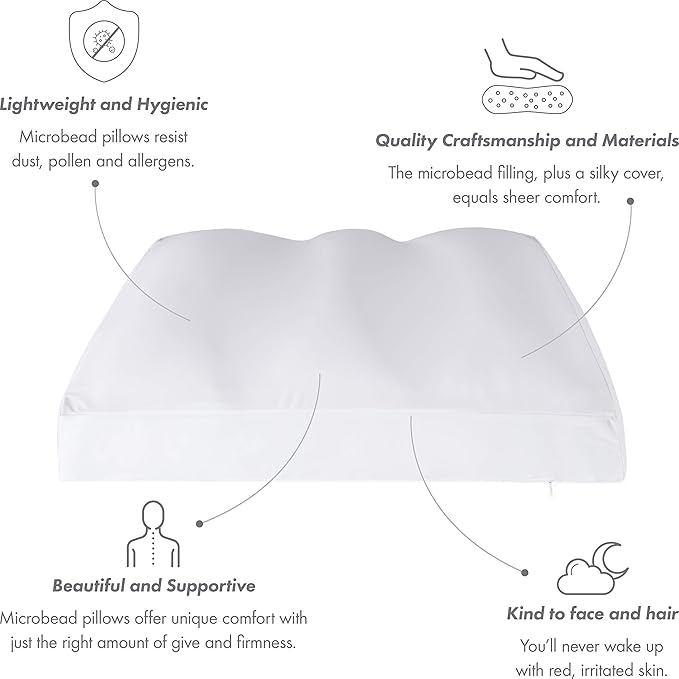 Cover Only for Premium Microbead Bed Pillow, Medium Extra Smooth - Ultra Comfortable Sleep with Silk Like Anti Aging Cover 85% Spandex/ 15% Nylon Breathable, Cooling Pure White