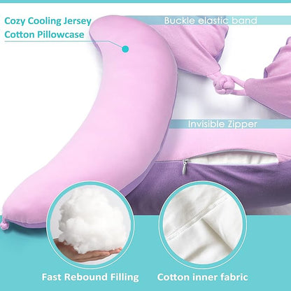 BYRIVER 43" Pink Purple Cute Body Pillow for Side Sleeping Women Girl, C Shaped Pregnancy Pillow for Neck Shoulder Hip Pain Relief, Pillow Between Knee Leg, Gifts for Mom (Zi-XL)