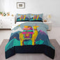 Cartoon Alpaca Comforter Set King Size for Kids Adventure Travel Theme Bedding Sets All Season Bohemia Exotic Animal Quilt Set Bedroom Decor Mountain Landscape Down Comforter,3Pcs