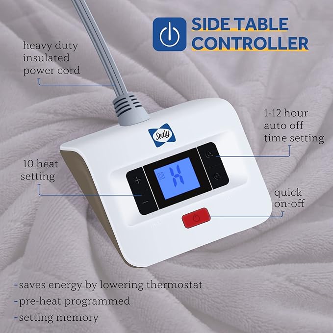 Sealy Heated Electric Blanket Full Size, Flannel Electric Blanket with 10 Heating Levels & 1-12 Hours Auto Shut Off, Fast Heating Warming Blanket, Machine Washable, Grey, 80 x 84 Inch