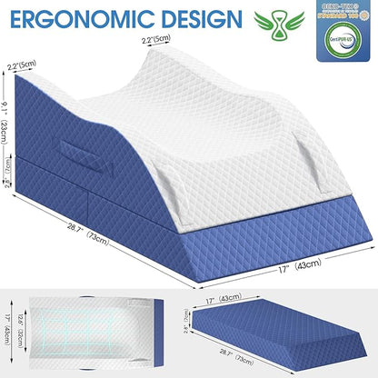 Elevation Pillows for Leg After Surgery, Memory Foam Adjustable Wedge Pillow for Injury or Rest, Ankle Pillow for Sleeping Blood Circulation Blue/Double Leg