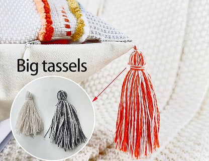 Boho Throw Pillow Covers 16x16 Aesthetic Neutral Boucle Couch Pillow Cover Rainbow Striped Decorative Accent Pillow Case for Couch Bed Sofa Farmhouse Bedroom,Modern Funky,Set of 2 Red