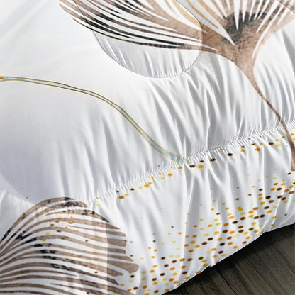 Golden Ginkgo Leaf Theme Comforter 3Pcs Queen Watercolor Ginkgo Plant Leaves Bedding Set for Kid Teen Girl Boy Adult Nature Botanical Floral Quilt Bed Decor with 1 Comforter and 2 Pillowcases