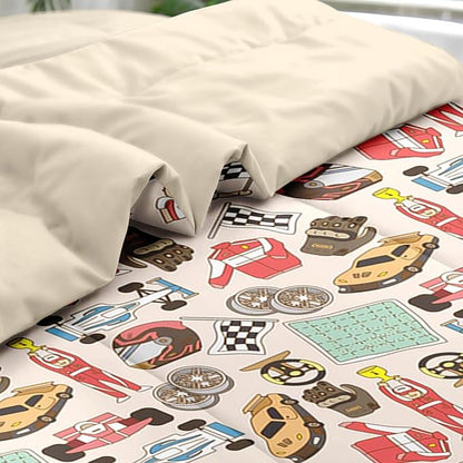 Comforter Set Queen Size, Racing Car Competition 7 Pcs Bedding for Kids and Adults, Race Game Cute Wheel Bed Sheet Sets with Fitted Sheet 2 Pillowcases & 2 Shams for Bedroom Bed Decor