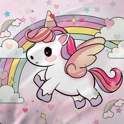 Pink Unicorn Sheet Set: Rainbow Unicorn Bedding Twin Size for Kids Girls Teens Bedroom Bed - 1 Flat Sheet, 1 Fitted Sheet, 1 Pillowcase